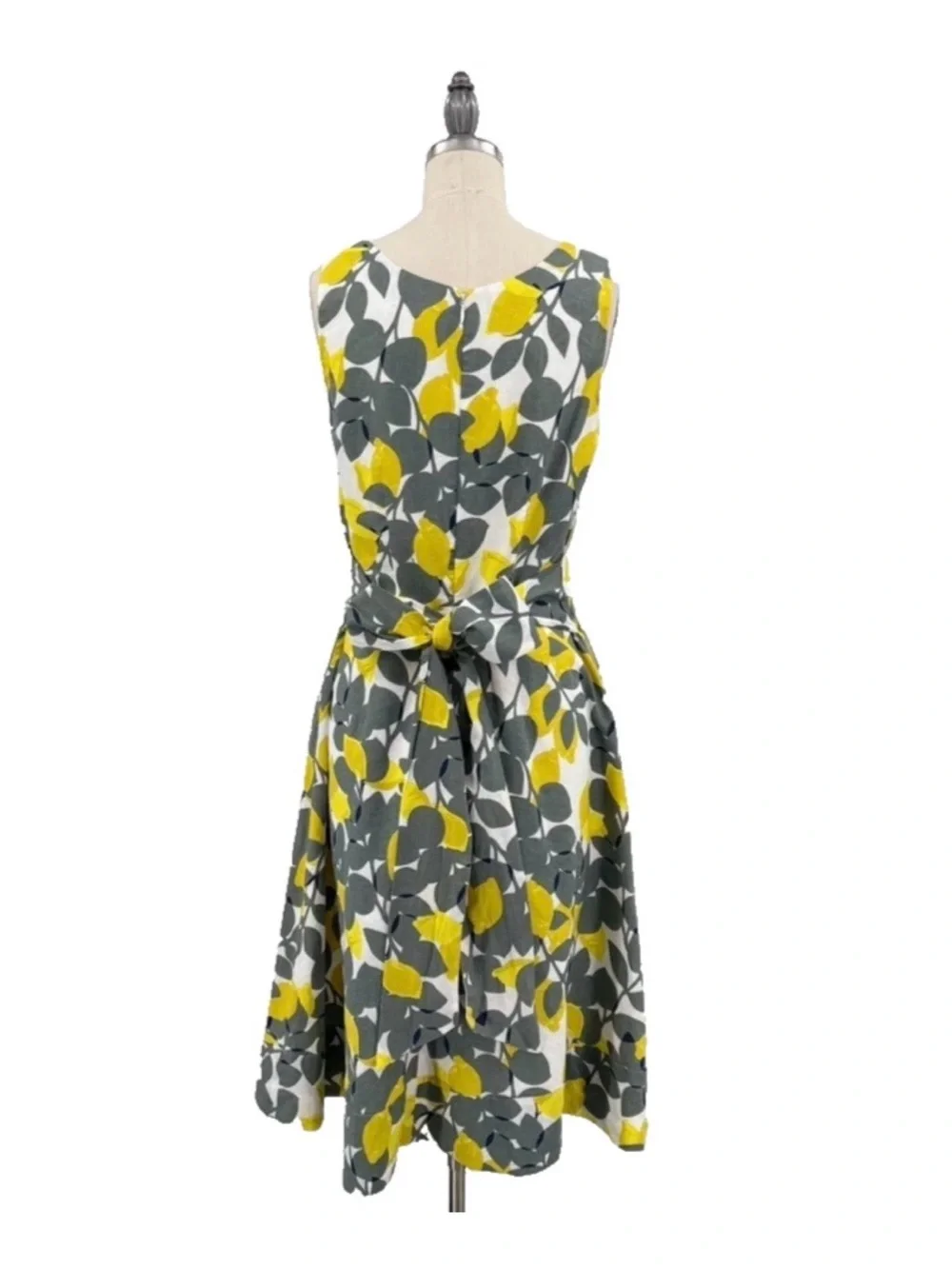 Boden Linen Blend Dress US 4/ UK 8 Yellow Lemon Print Fit & Flare Boho Italy